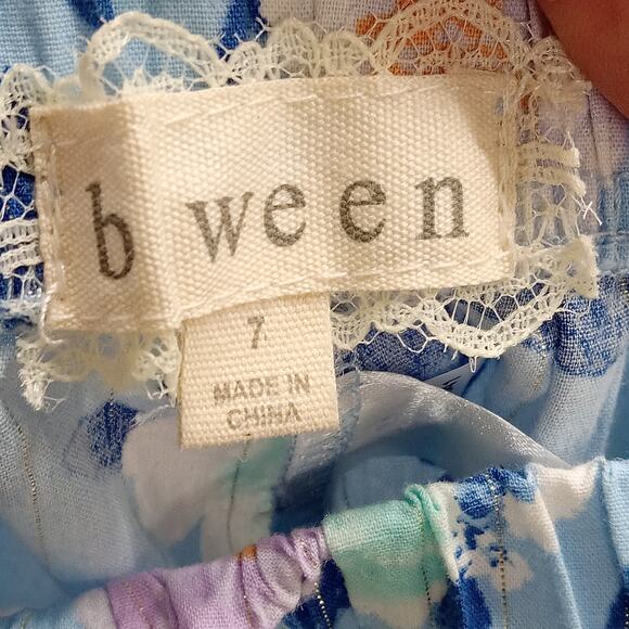 B Tween 2Pc Set 7 Girls Top Shorts Floral Blue Cotton Blend - Picture 3 of 4